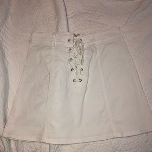 White lace up mini skirt